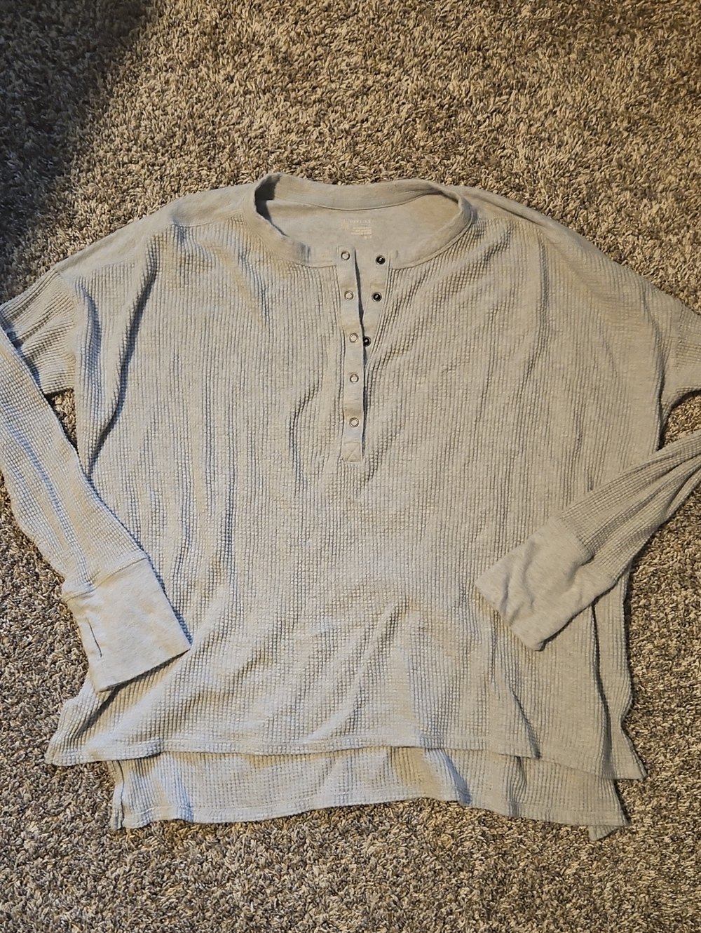 aerie Light Gray Waffle Knit Henley Long Sleeve Top
